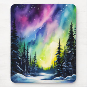 Watercolor Northern Lights aurora borealis Mouse Pad
