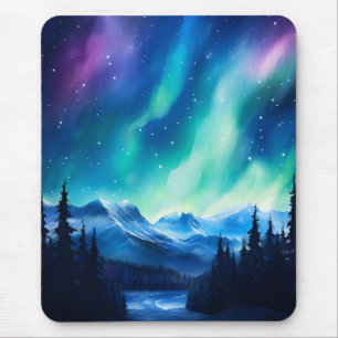 Watercolor Northern Lights aurora borealis Mouse Pad