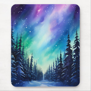 Watercolor Northern Lights aurora borealis  Mouse Pad