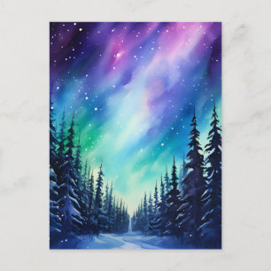 Watercolor Northern Lights aurora borealis Postcard