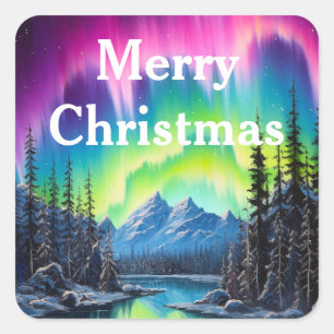 Watercolor Northern Lights aurora borealis Square Sticker