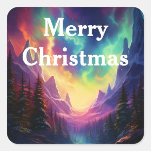 Watercolor Northern Lights aurora borealis Square Sticker