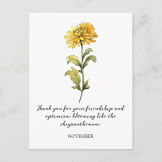 WATERCOLOR NOVEMBER CHRYSANTHEMUM BIRTH FLOWER POSTCARD