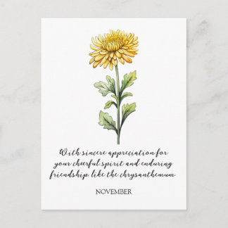 WATERCOLOR NOVEMBER CHRYSANTHEMUM BIRTH FLOWER POSTCARD