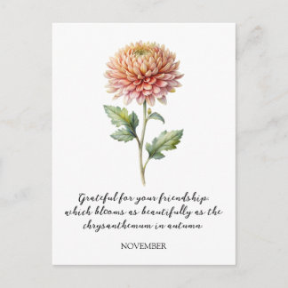 WATERCOLOR NOVEMBER CHRYSANTHEMUM BIRTH FLOWER POSTCARD