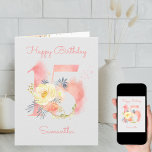 Watercolor Number 15 Personalised 15th Birthday Card<br><div class="desc">Personalised 15th Birthday Card with pretty floral number 15. This delicate design has a number 15 in feminine watercolor mist,  decorated with coral peach and yellow flowers,  gold foliage and eucalyptus leaves. The template is set up for you to personalise the name on the front and the message inside.</div>