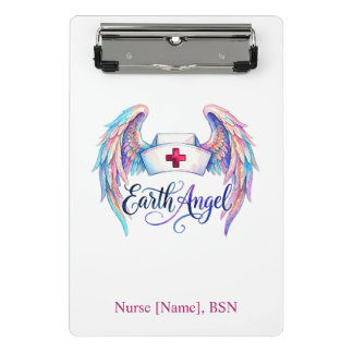 Watercolor Nurse Cap with Wings "Earth Angel" Mini Clipboard