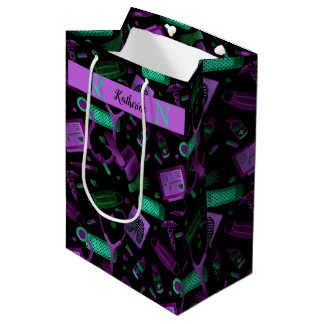 Watercolor Nurse | Dr Medical Collage Teal Purple Medium Gift Bag