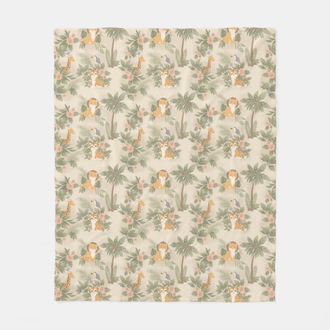 Watercolor Nursery Jungle Animals Fleece Blanket (Front)