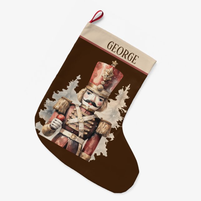 Watercolor nutcracker add name large christmas stocking (Front (Hanging))