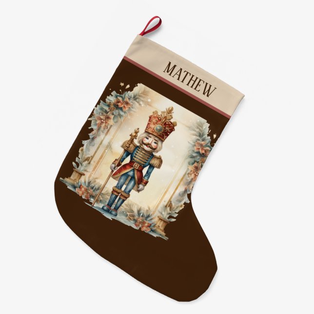 Watercolor nutcracker add name  large christmas stocking (Front (Hanging))