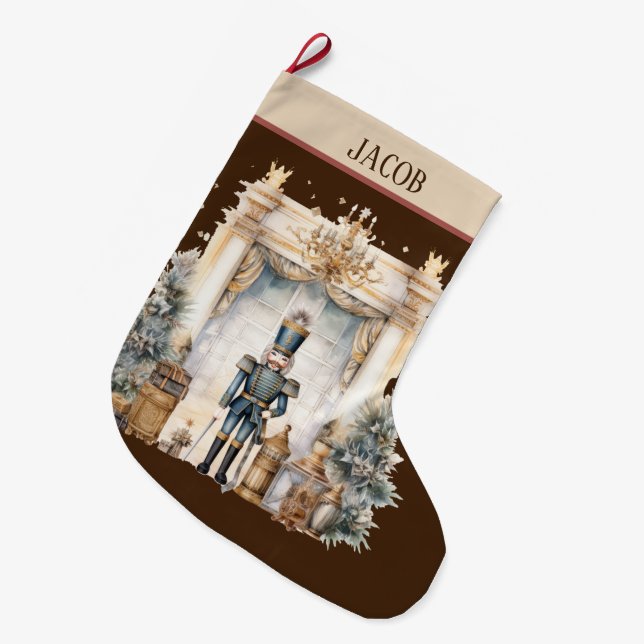 Watercolor nutcracker add name  large christmas stocking (Front (Hanging))
