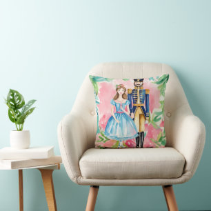 Watercolor Nutcracker and Clara Christmas Cushion