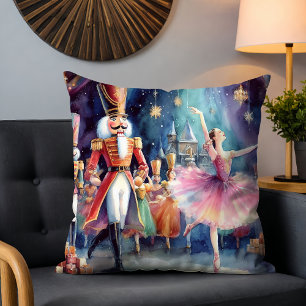 Watercolor Nutcracker Ballerina Christmas Dance Cushion