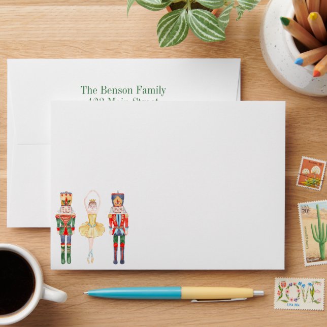 Watercolor Nutcracker Ballet Christmas Envelope (Desk)