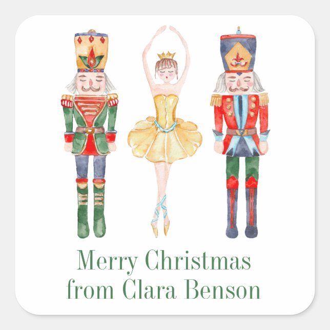 Watercolor Nutcracker Ballet Personalised Square Sticker (Front)