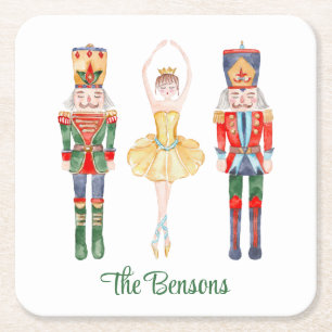 Watercolor Nutcracker Ballet Personalized Square Paper Coaster