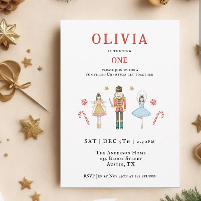 Watercolor Nutcracker Christmas 1st Birthday Invitation (Creator Uploaded)