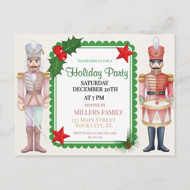 Watercolor Nutcracker Christmas Holiday Postcard (Front)