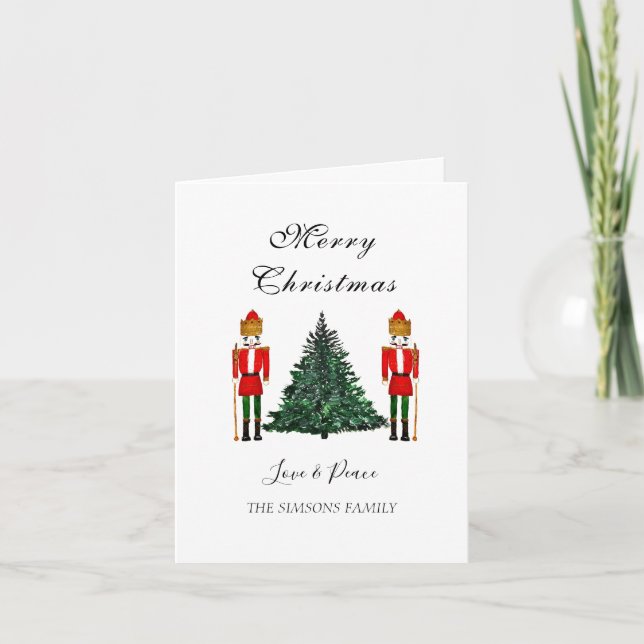 Watercolor Nutcracker Merry Christmas Festive Holiday Card (Front)