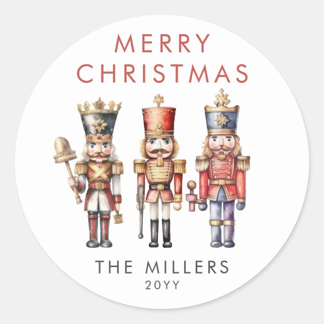Watercolor Nutcracker Modern Minimal Christmas Classic Round Sticker (Front)