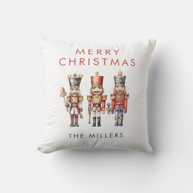Watercolor Nutcracker Modern Minimal Christmas Cushion (Front)