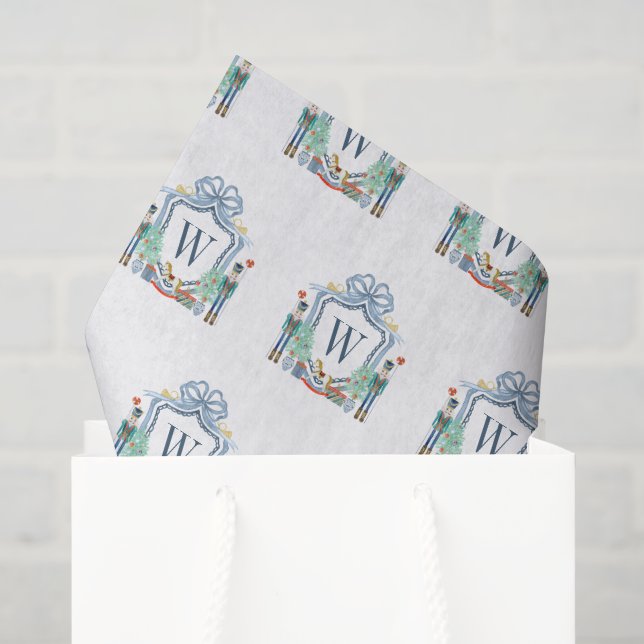 Watercolor Nutcracker Monogram Crest Christmas Tissue Paper (Gift Bag)