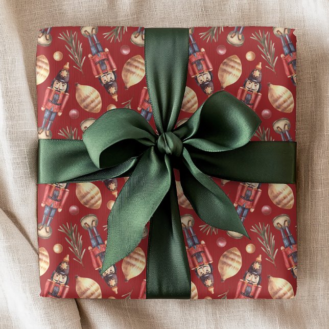 Watercolor Nutcracker Pine Christmas Holiday  Wrapping Paper (Creator Uploaded)