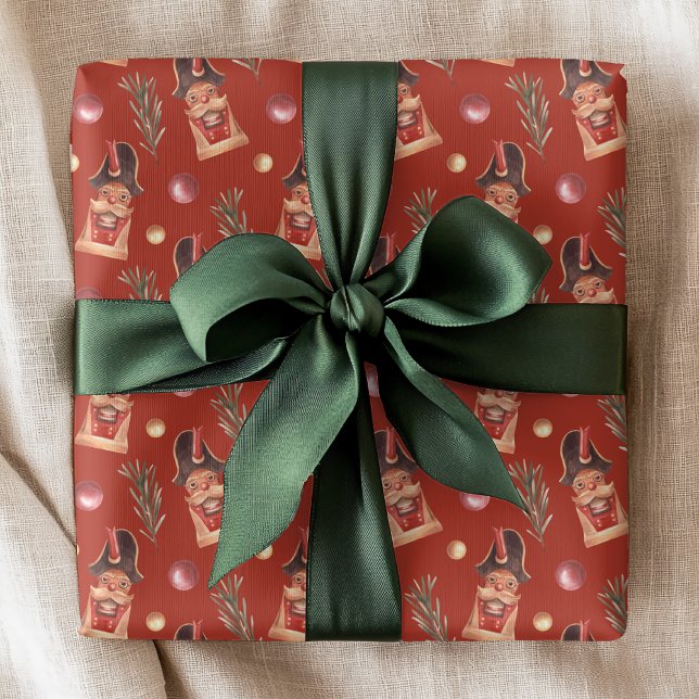 Watercolor Nutcracker Spruce Christmas Pattern Wrapping Paper (Creator Uploaded)