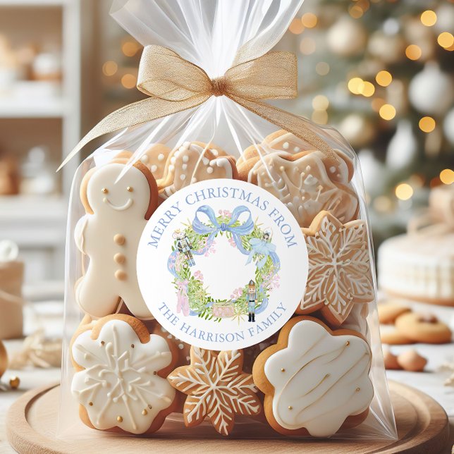 Watercolor Nutcracker Wreath Gift Classic Round Sticker (Creator Uploaded)