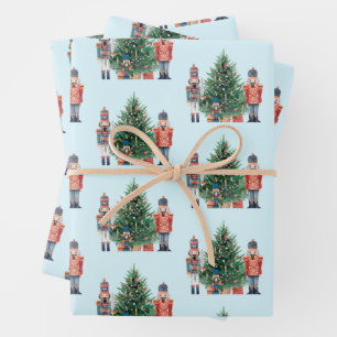 Watercolor Nutcrackers and Christmas Tree   Wrapping Paper Sheet