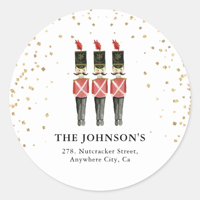 Watercolor Nutcraker Christmas Return Address Classic Round Sticker (Front)