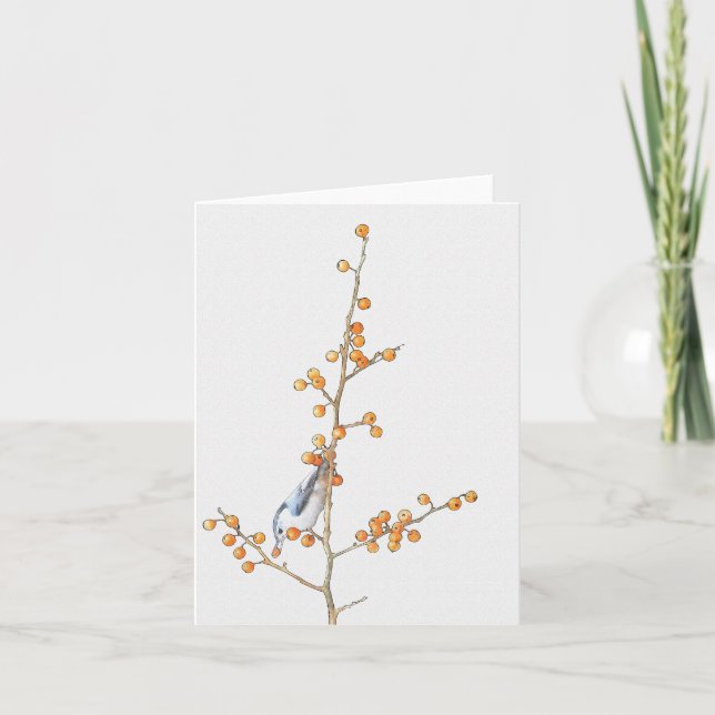 Watercolor Nuthatch Bird Note Card (Front)