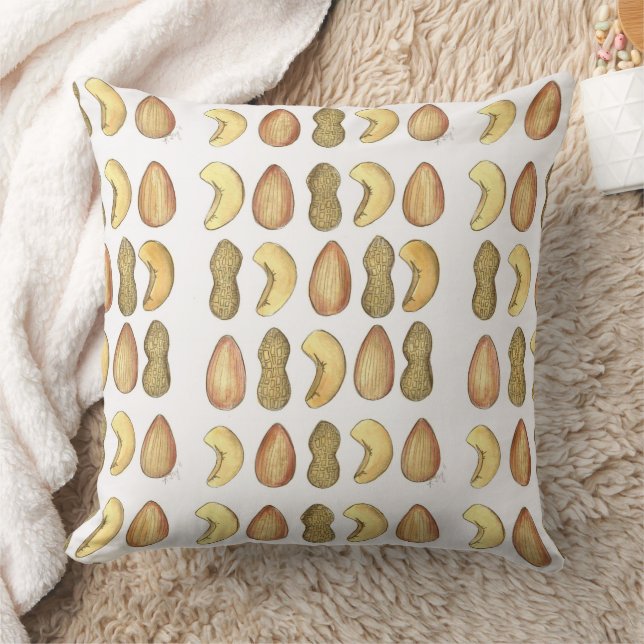 Watercolor Nuts Peanut Cashew Almond Nut Print Cushion (Blanket)