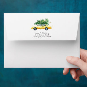 Watercolor NYC Taxi with Christmas Tree Envelope