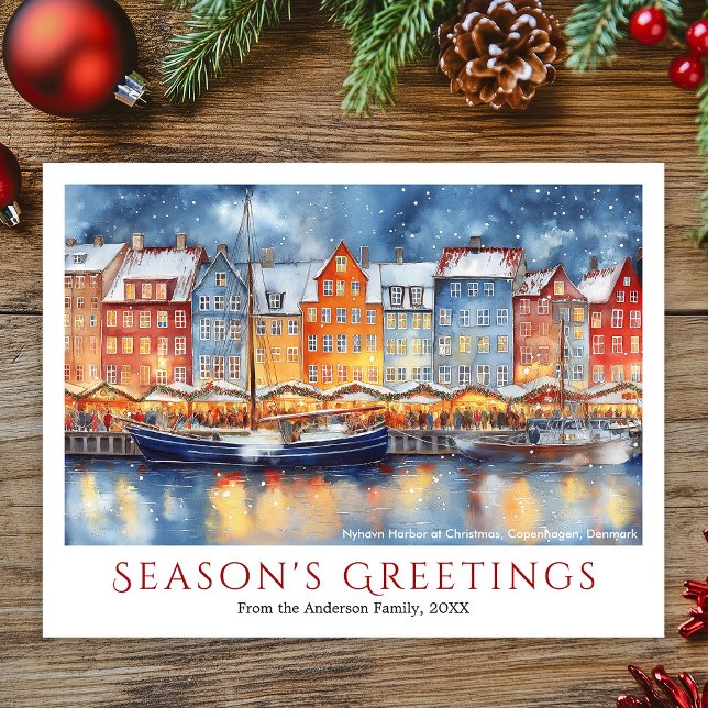 Watercolor Nyhavn Copenhagen Christmas Travel Holiday Postcard (Watercolor Nyhavn Copenhagen Christmas Travel Holiday Postcard)