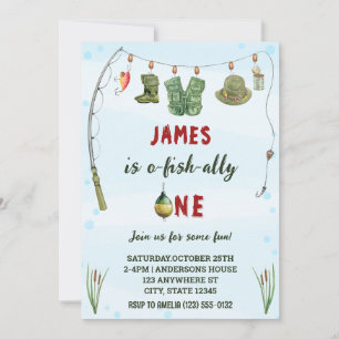 Watercolor O-Fish-Ally One Fishing Birthday Invitation
