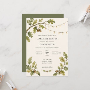 Watercolor Oak Themed Hanging Lights Wedding Invitation