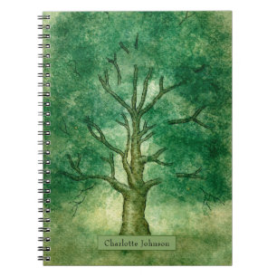 Watercolor Oak Tree Personalised Spiral Notebook