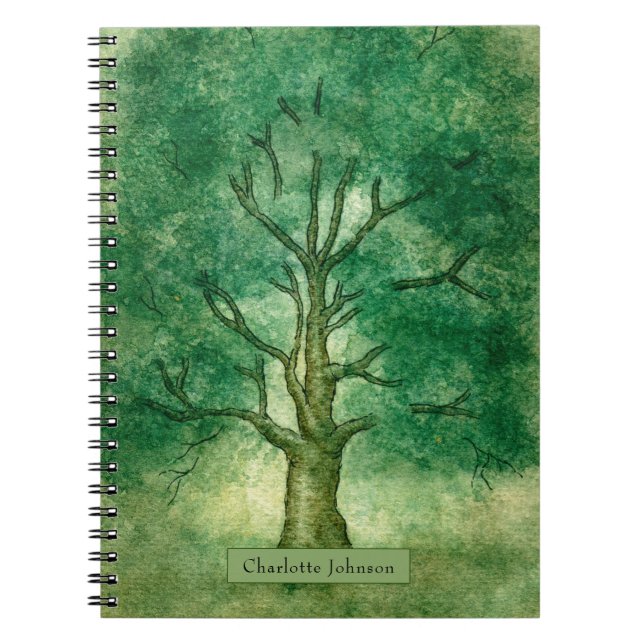  Watercolor Oak Tree Personalised Spiral Notebook (Front)