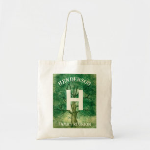 Watercolor Oak Tree Rustic Family Reunion Monogram Tote Bag