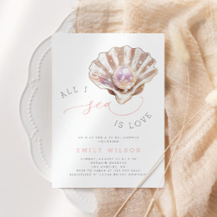 Watercolor Ocean All I Sea Is Love Bridal Shower Invitation