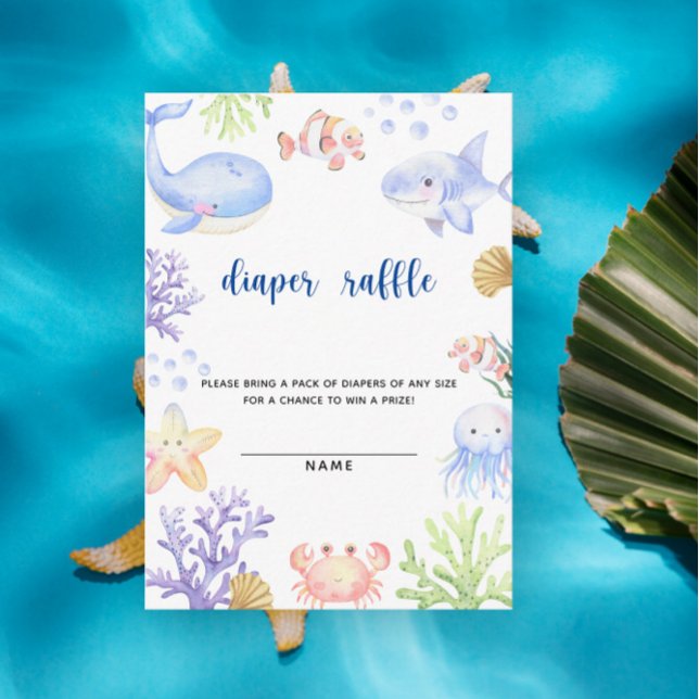 Watercolor ocean animal - diaper raffle enclosure card (Creator Uploaded)