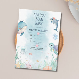 Watercolor Ocean Animals Baby Shower Invitation
