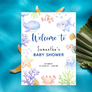 Watercolor ocean animals baby shower welcome poster