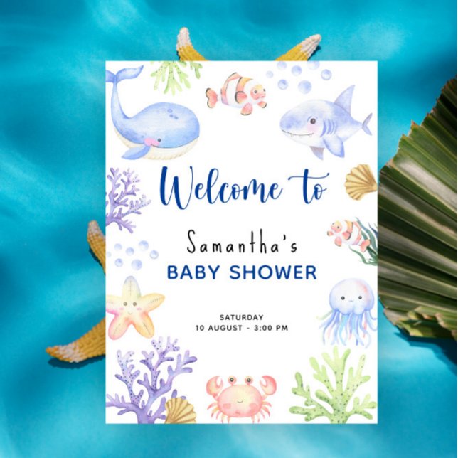 Watercolor ocean animals baby shower welcome poster (Creator Uploaded)