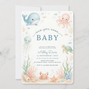 Watercolor Ocean Animals Sea Baby Shower Invitation