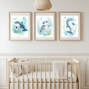Watercolor Ocean Baby Animals Nursery Decor