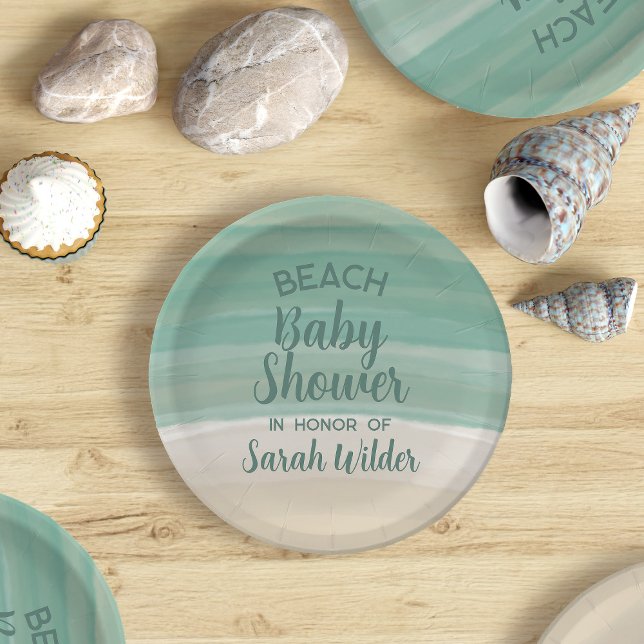 Watercolor Ocean Beach Baby Shower Paper Plates (Perfect paper plate for your Beach Baby Shower. Just add your name. Beachy!)