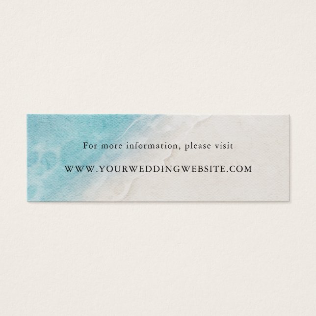 Watercolor Ocean Beach Blue Wedding Website Cards (Front)